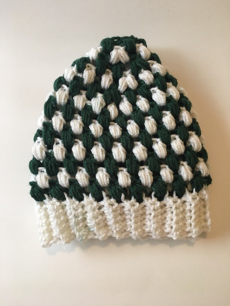 Green and White Crochet Hat, Free Shipping, Photo Prop, Halloween, Cosplay, Baby, Beanie, Crochet Hat, Crochet Hat Men, Messy Bun Hat image 2