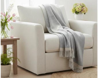 Baby Alpaka Decke Grau Beige Farbverlauf Luxus Sofa Überwurf 71x51