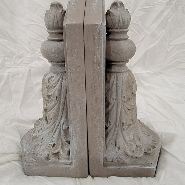 Victorian detailed book ends, Gorgeous rustic bookends, gray antiqued heavy book ends