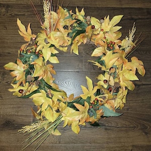 Fall grapevine wreath with acorns, pine cones and berries, autumn wreath,fall decor, cottagecore, farmhouse, wheat, rustic, natural