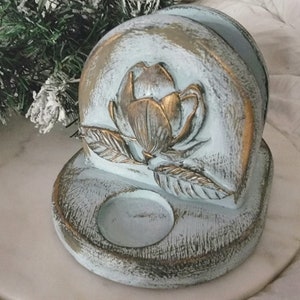 Napkin and salt & pepper shaker holder, powder blue distress with gold, table decor, holiday