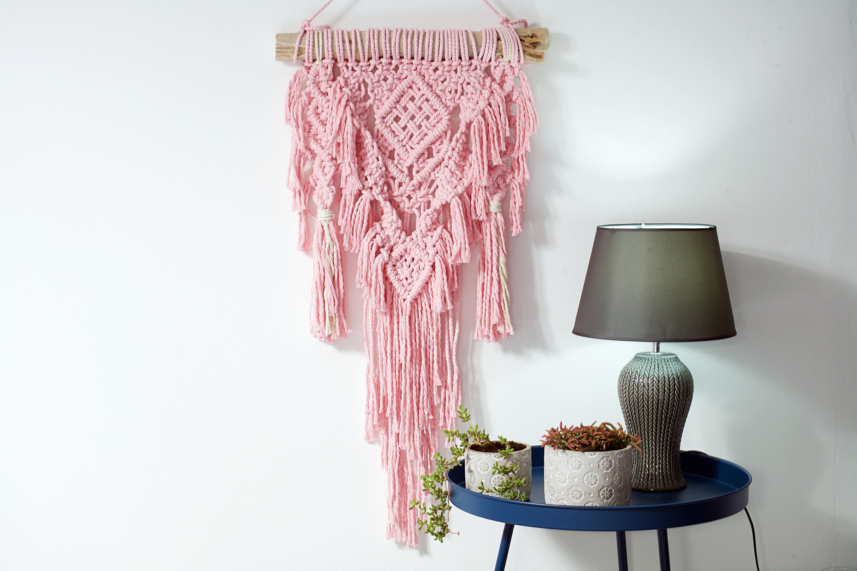 Boho Macrame Wall Hanging, Baby Pink Mural, macrame wall ...