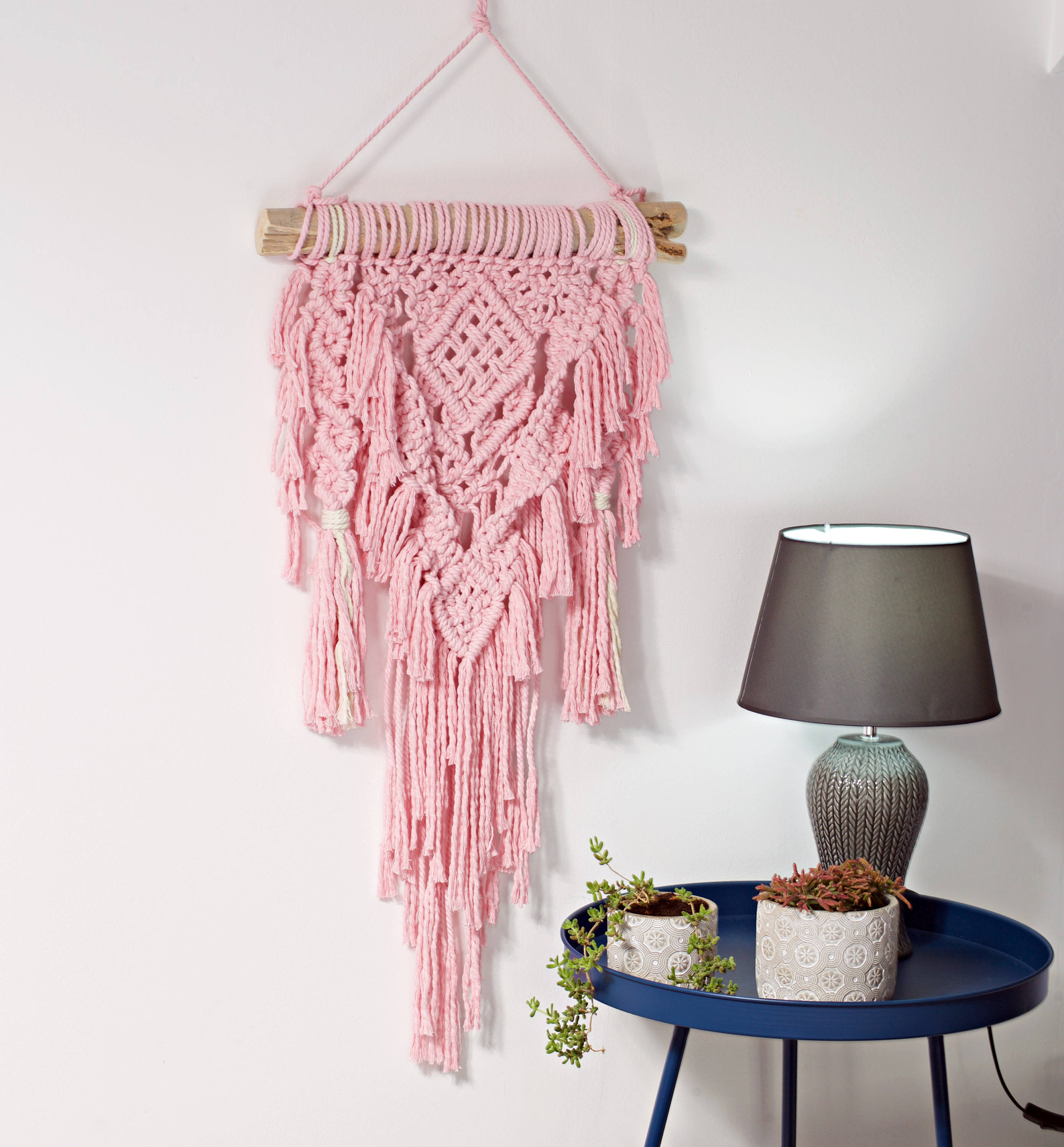 Boho Macrame Wall Hanging, Baby Pink Mural, macrame wall ...