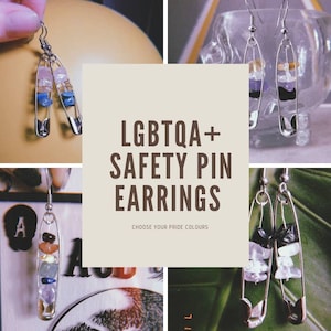 May include: LGBTQA+ Safety Pin Earrings with colourful gemstone accents. Choose your pride colours.
