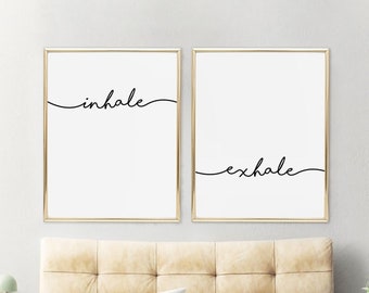 Inhale Exhale Print, Set of 2 Prints, Inhale Exhale Pilates Gifts, Inhale Exhale Signs, Relaxation Print, Yoga Poster