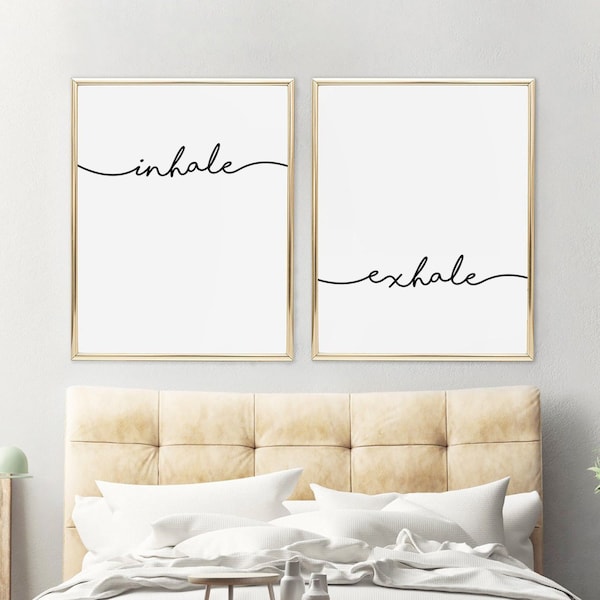 Inhale Exhale Print, Set of 2 Prints, Inhale Exhale Pilates Gifts, Inhale Exhale Signs, Relaxation Print, Yoga Poster