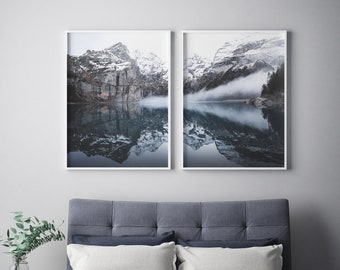 Set of 2 Mountain Wall Art, Scandinavian Wall Art, Snow Mountains Print ,Land space Print, Nordic Wall Art, Nature Printable Art, Set of 2