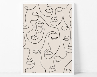 Stampa artistica facciale a linea singola, Simple Line Art Viso femminile, Disegno a linee donna minimalista, Faccia donna One Line Art, Boho Line Art Wall Art