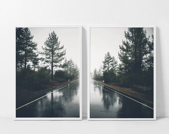 Rustic Forest Print, Parkway Prints, Symmetry Photography, Forest Art, Road Poster, Scenery Landscape Print, Modern, Set of 2 Printable Art.