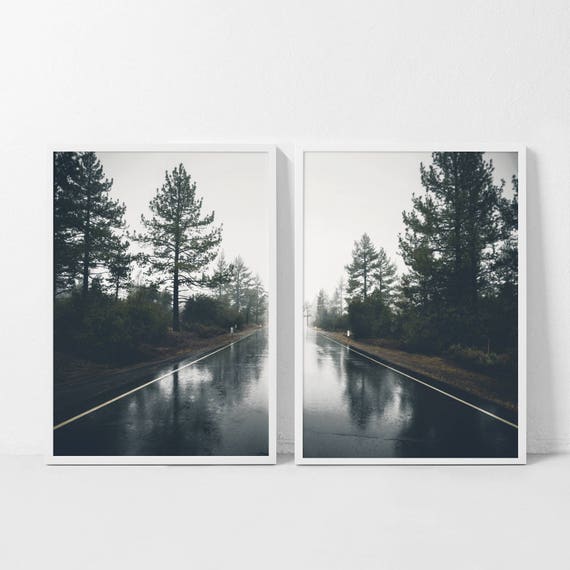 Rustic Forest Print, Parkway Prints, Symmetry Photography, Forest Art, Road Poster, Scenery Landscape Print, Modern, Set of 2 Printable Art.