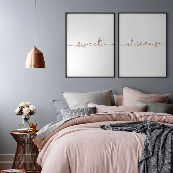 Susse Traume Rose Gold Druck Set Von 2 Rose Gold Drucke Schlafzimmer Wand Dekor Kupfer Uber Dem Bett Kunst Kindergarten Druck Kupfer Susse Traum