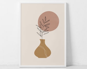 Botanical Boho Leaf Art, Minimalist Abstract Print, Modern Boho Leaf Art, Botanical Print, Neutral Colors Art, Mid Century Botanical Art