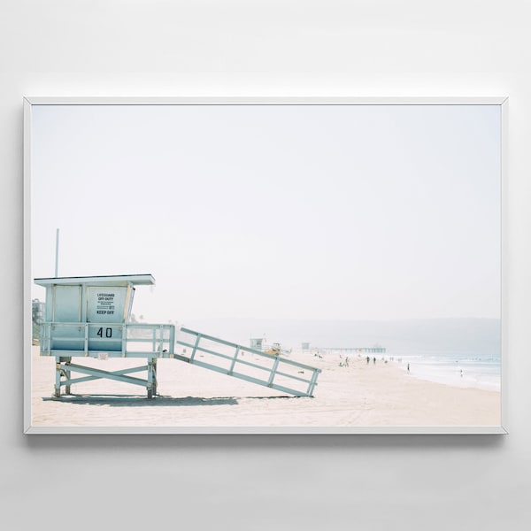 Impresión de playa, Fotografía de playa, Torre salvavidas, Arte de la pared de la playa, impresión del océano, foto del océano, cartel costero, impresión de pared de verano, socorrista