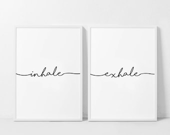 Inhale Exhale Print, Motivational Poster, Pilates Art, Yoga Wall Art, Breathe Print, Inhale Exhale, Relaxation Wall Art, Set of 2 Yoga Print