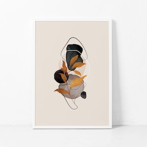 Beige Black Print, Abstract Boho Print, Abstract Flower Print, Neutral Printable Wall Art, Mid Century Modern Wall Art, Terracotta Prints