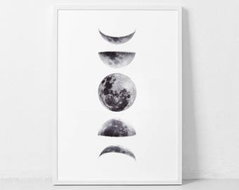 Moon Phases Print, Moon Print, Moon Poster, La Lune Print, Luna Print, Scandinavian Print, Moon Wall Art, Affiche Scandinave, Nordic Print