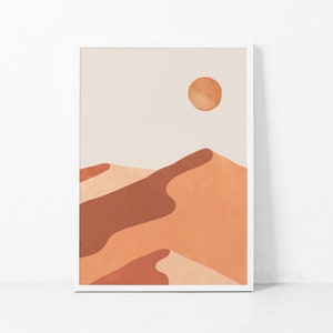 Boho Abstract Desert Print, Boho Desert Art, Mid Century Desert Print, Trendy Wall Art, Neutral Sun Art, Terracotta Bedroom Abstract Art