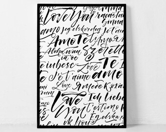 Love Print, Te Amo Print, Love Typography, Ich Liebe Dich, Handwritten Print, Aloha Print, Je t'aime Print, Jeg Elsker, Multi Language Print