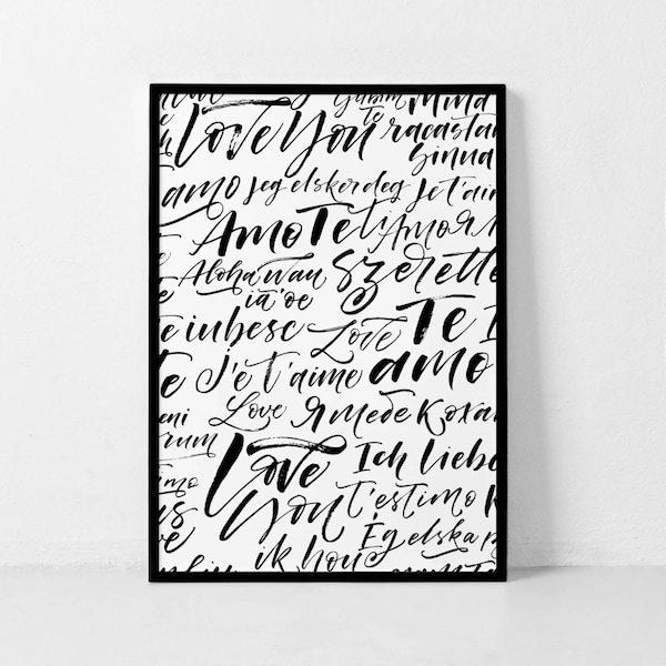 Love Print, Te Amo Print, Love Typography, Ich Liebe Dich, Handwritten Print, Aloha Print, Je t'aime Print, Jeg Elsker, Multi Language Print