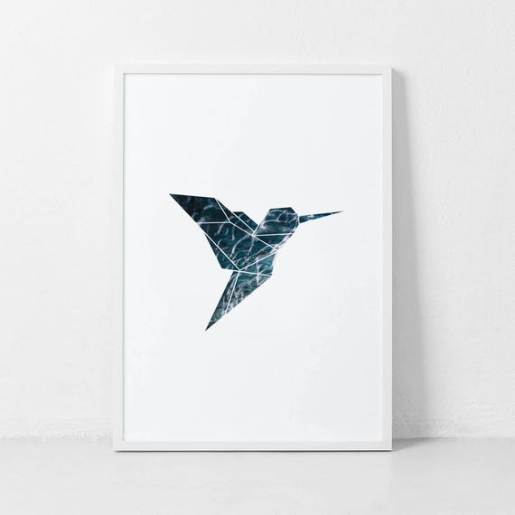 Geometric Hummingbird Print, Blue Hummingbird Art, Printable Nursery Art, Hummingbird Wall Art, Blue Geometric Prints, Printable Kid Artwork