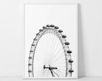 Ferris Wheel Print, Wall Print Art, Minimalist Poster, Digital Download Art, Black and White Prints, Landscape Poster, Ferris Wheel Poster