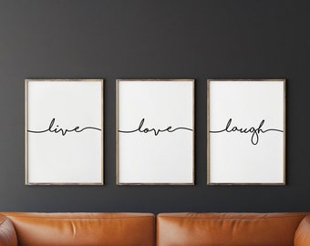 Live Love Laugh, Set of 3 prints, Live Love Laugh Printable, Living Room Decor, Bedroom Decor, Typography Bedroom Prints, Christian Wall Art