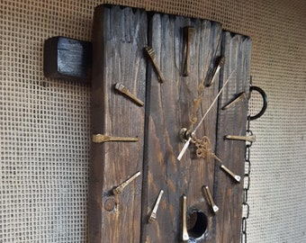 Rustic Cottage Wall Wood Clock. Handmade Clock Gift. Vintage Home Decor.