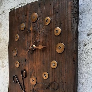 Wood Wall with Needle and Thread, Wood Wall clock for women, Handmade Wall clock, Wall clock with ornaments, Unique Wall clock