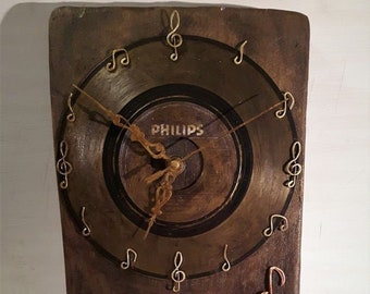 Handmade Wall Clock from Upcycled Turntable and Forged Music Notes