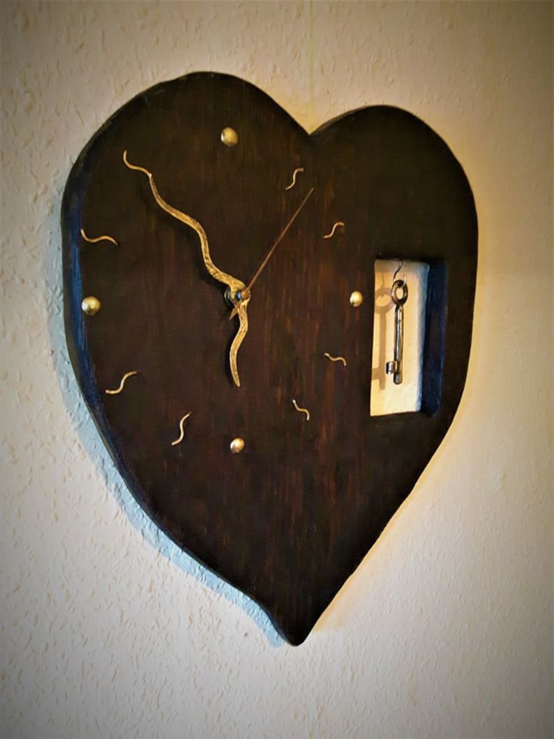 Wall Clock Heart With Key. Handmade Vintage Wood Wall Clock. Etsy
