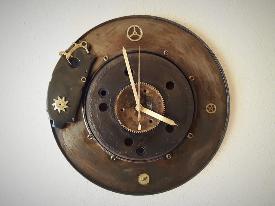 Upcycled Mercedes Benz Brake Disc Clock. Industrial Design Urban Style Wall