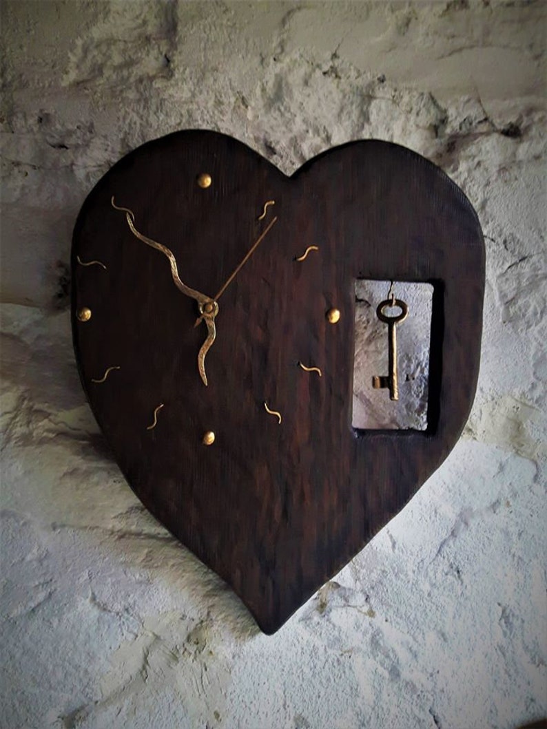 Wall Clock Heart With Key. Handmade Vintage Wood Wall Clock. Etsy