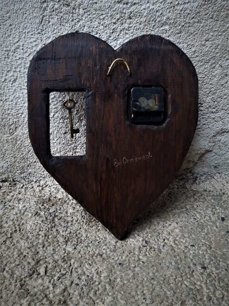 Wall Clock Heart With Key. Handmade Vintage Wood Wall Clock. Etsy