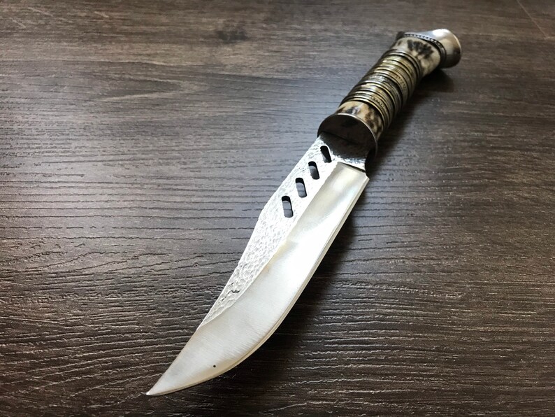 Outdoor Damascus Knife. Stainless Steel Feather Knife. Etsy