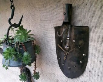 Wall Clock made of an Old Shovel, Clock made from metal shovel, Outdoor clock, Vintage Clock for home