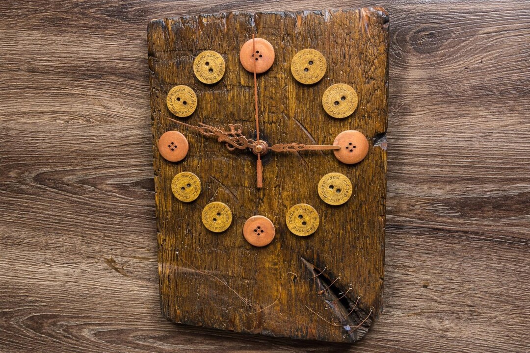 Handmade Wood Wall Clock With Needle & Thread, Rustic Wood Clock ...
