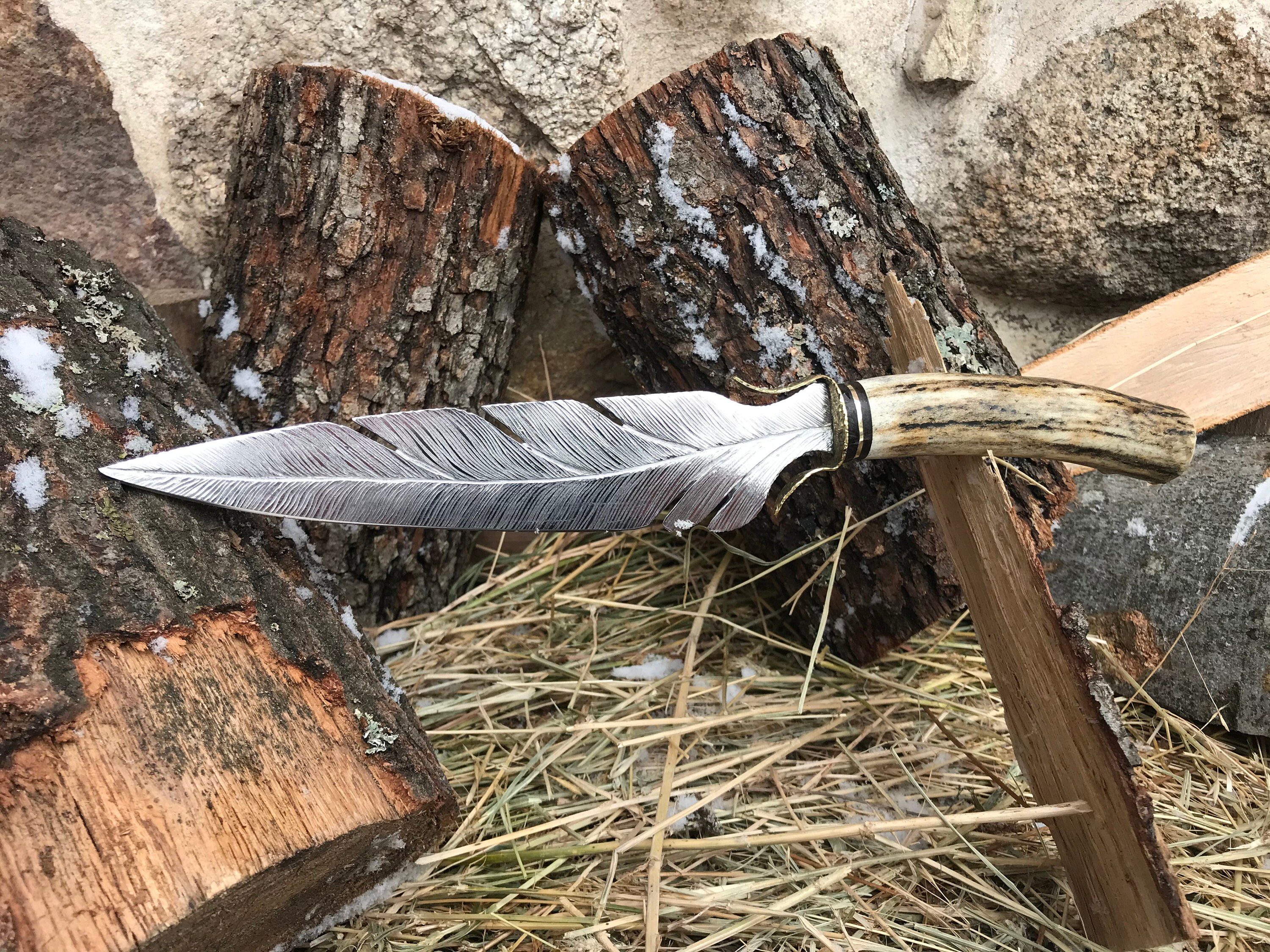 Knife With Diamond. Outdoor Damascus Knife. Stainless Steel Etsy