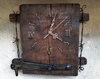 100% Handmade Wood Wall Clock. Large Vintage Wall Clock. Rustic Clock Gift.