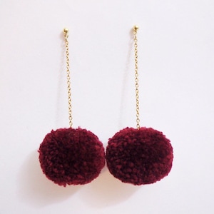 Red Wine Pom Pom Earrings