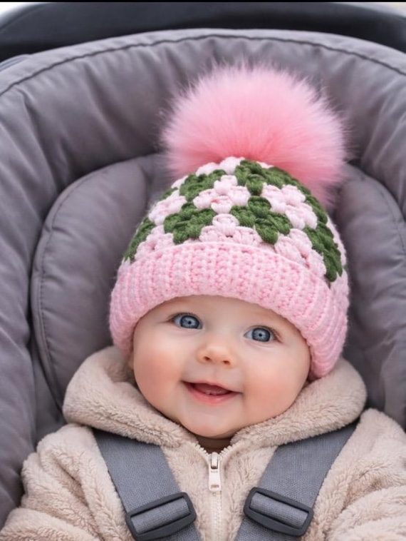 Pink and Green Pom Pom Beanie Hit The Slopes Pom Hat - Green & Pink – Panache Apparel  main image 4