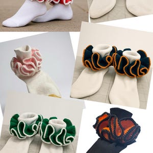Socks “ boutique style”  with crocheted ruffle Lace trim. *All sizes* As small as preemie to Adults. Create your own colors