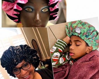 Satin Bonnet for Women & Men – Satin-on-Satin or Cotton-on-Satin • Adjustable Band  • Ships Everywhere