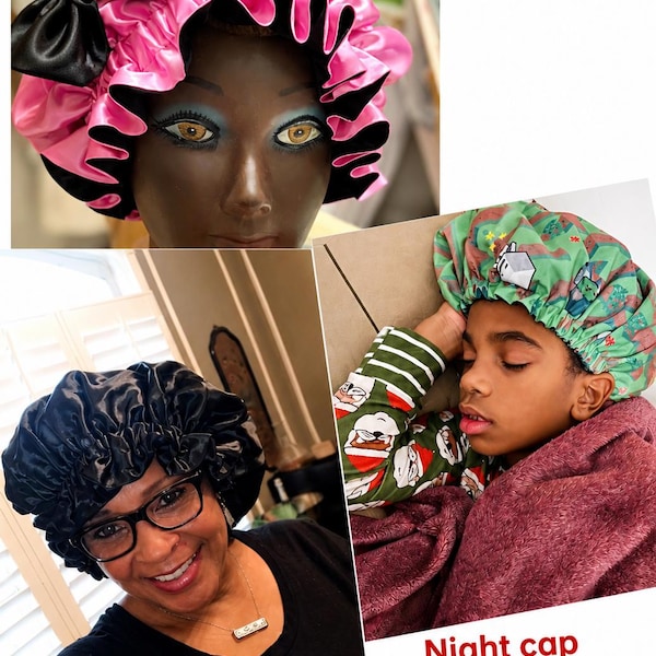 Satin Bonnet for Women & Men – Satin-on-Satin or Cotton-on-Satin • Adjustable Band  • Ships Everywhere