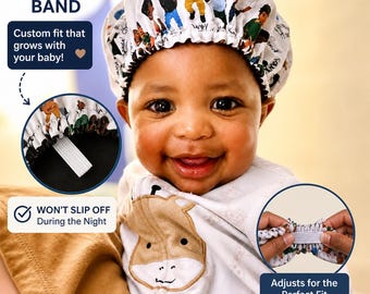 Soft Satin Boy’s  Bonnet/Night Cap  for Healthy Baby Hair - Protects Baby’s Curl Overnight With ADJUSTABLE band -Perfect baby shower GIFT