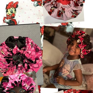 Satin Bonnets baby girls Preemie & UP Shipped Everywhere 60 rare cartoon fabric. Protect their natural-curly hair WITH adjustable band image 8