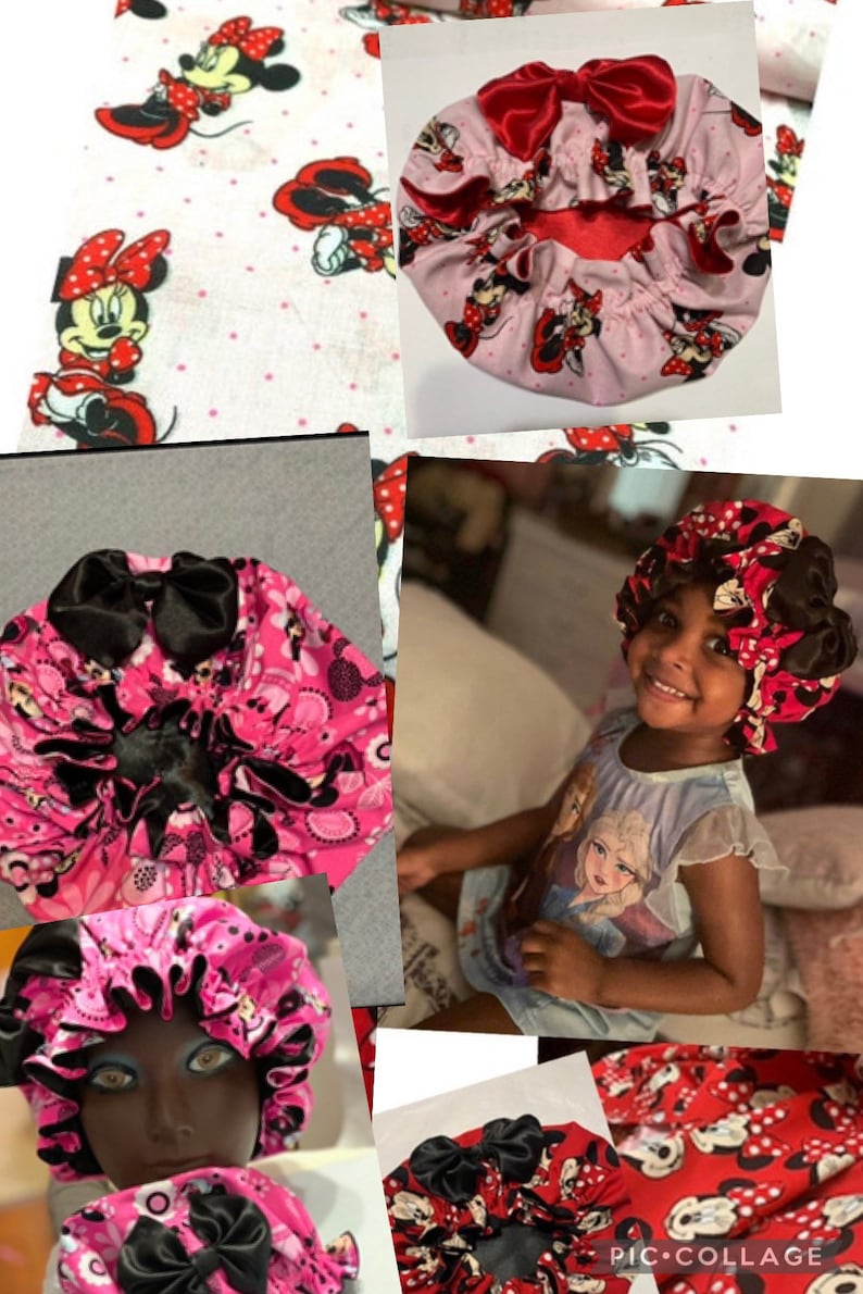 Satin Bonnets baby girls Preemie & UP Shipped Everywhere 60 rare cartoon fabric. Protect their natural-curly hair WITH adjustable band image 8