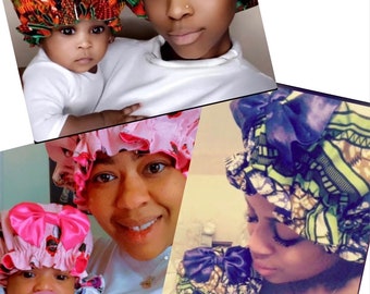 Satin Bonnets /Mommy and Baby Great gifts for a Mother’s & Daddy/son. Protect hair natural/curly hair/hold in moisture /WITH adjustable band