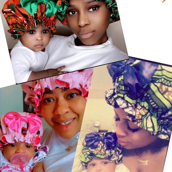 Satin Bonnets /Mommy and Baby Great gifts for a Mother’s & Daddy/son. Protect hair natural/curly hair/hold in moisture /WITH adjustable band