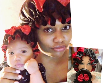 Satin Bonnets for Mommy & Baby Great gifts for a Mother’s/Daddy’s. Protect hair natural- curly hair hold in moisture / WITH adjustable band