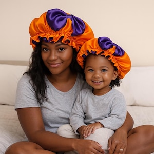 Satin Bonnets for Mommy & Baby Great gifts for a Mother’s/Daddy’s. Protect hair natural- curly hair hold in moisture / WITH adjustable band